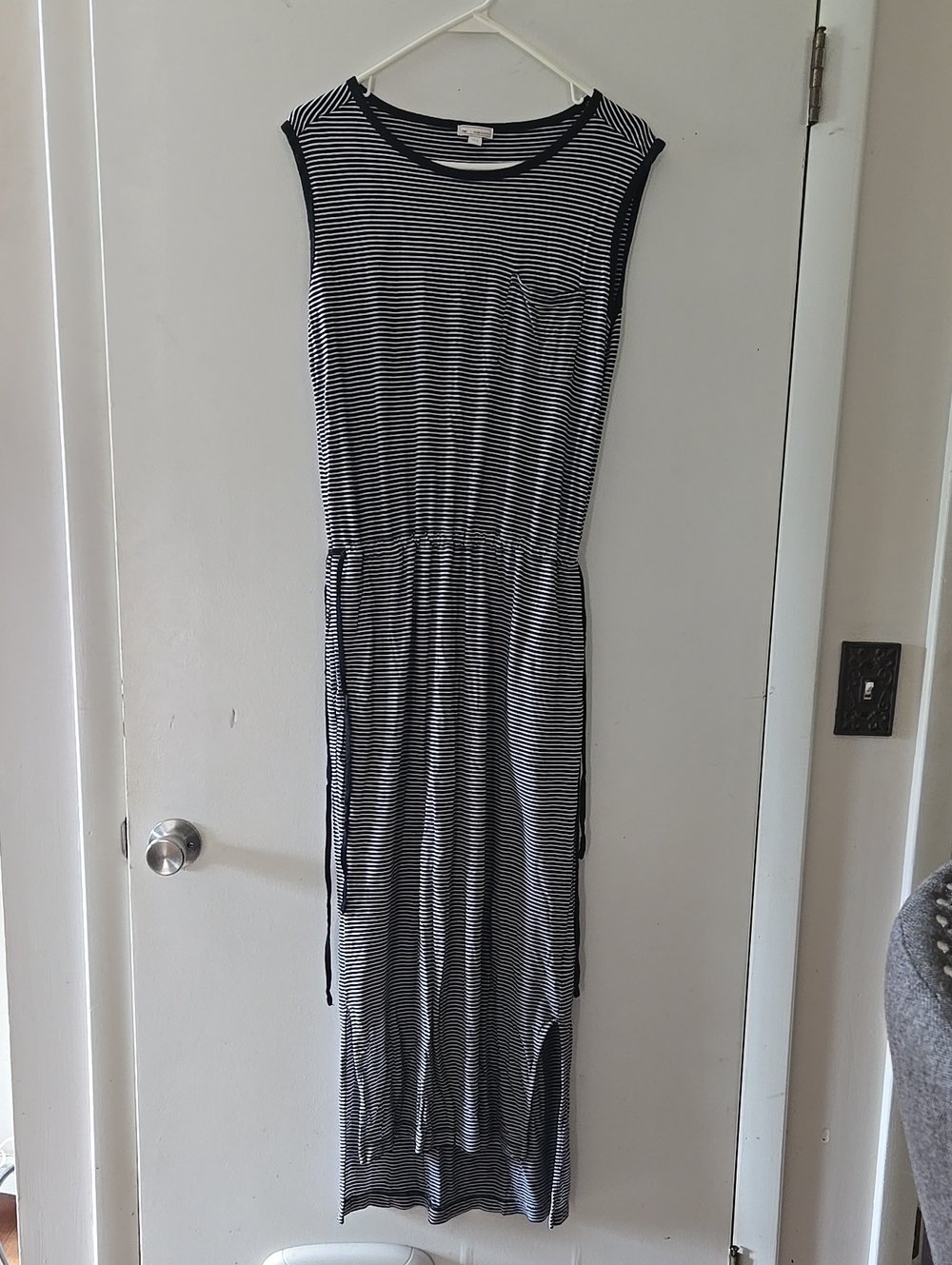 Sleeveless Black and White Striped Maxi Dress